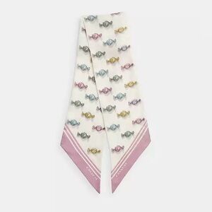🌀COACH WRAPPED CANDIES PRINT SILK WIDE SKINNY SCARF - NWT
